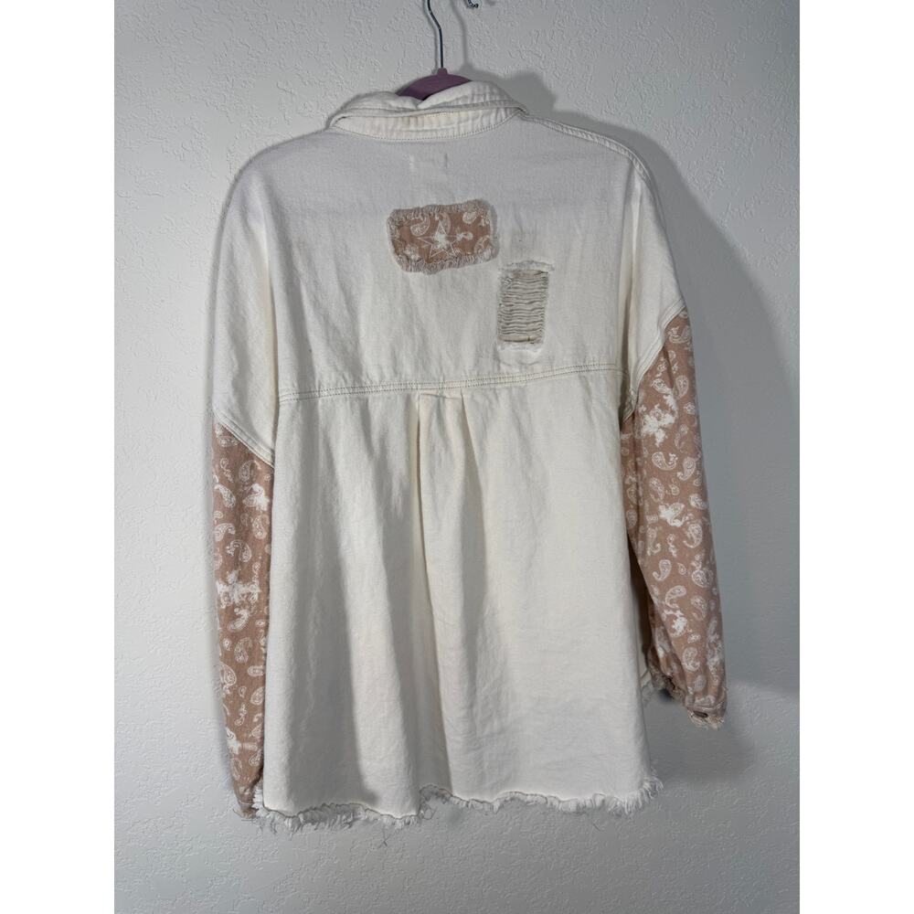 EUC POL Patchwork Button Up Jacket Shacket Cream … - image 4